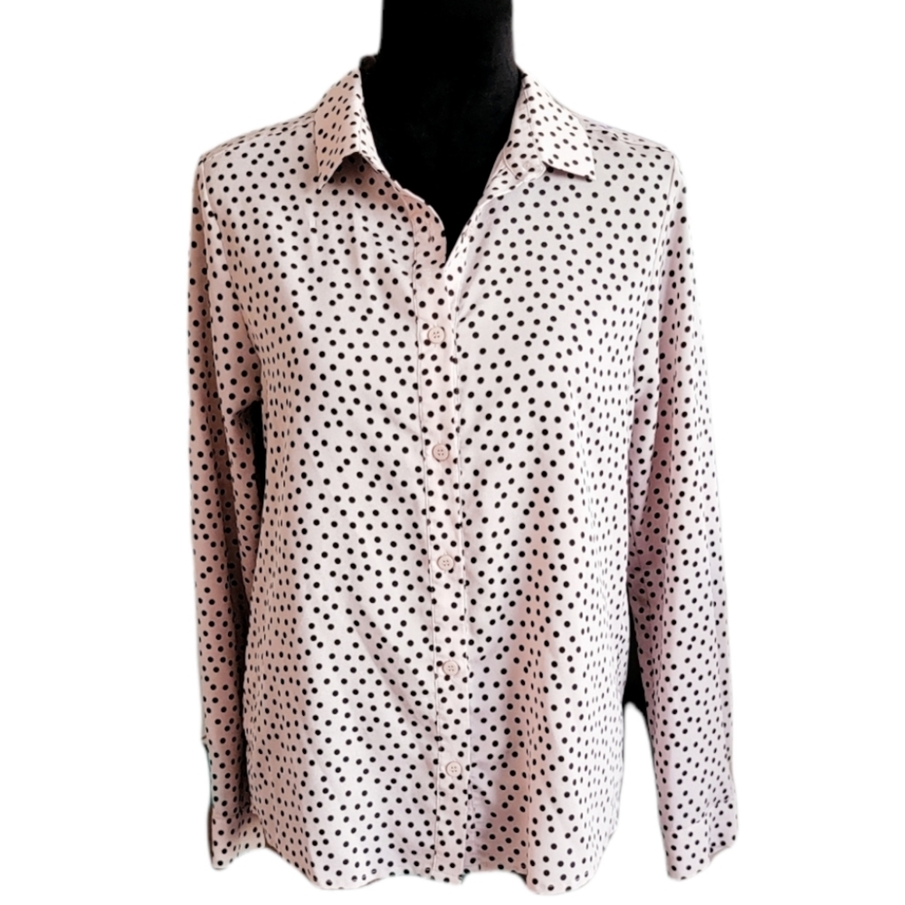Bar Iii Front Row Tan Polka Dot Button Down Shirt… - image 1